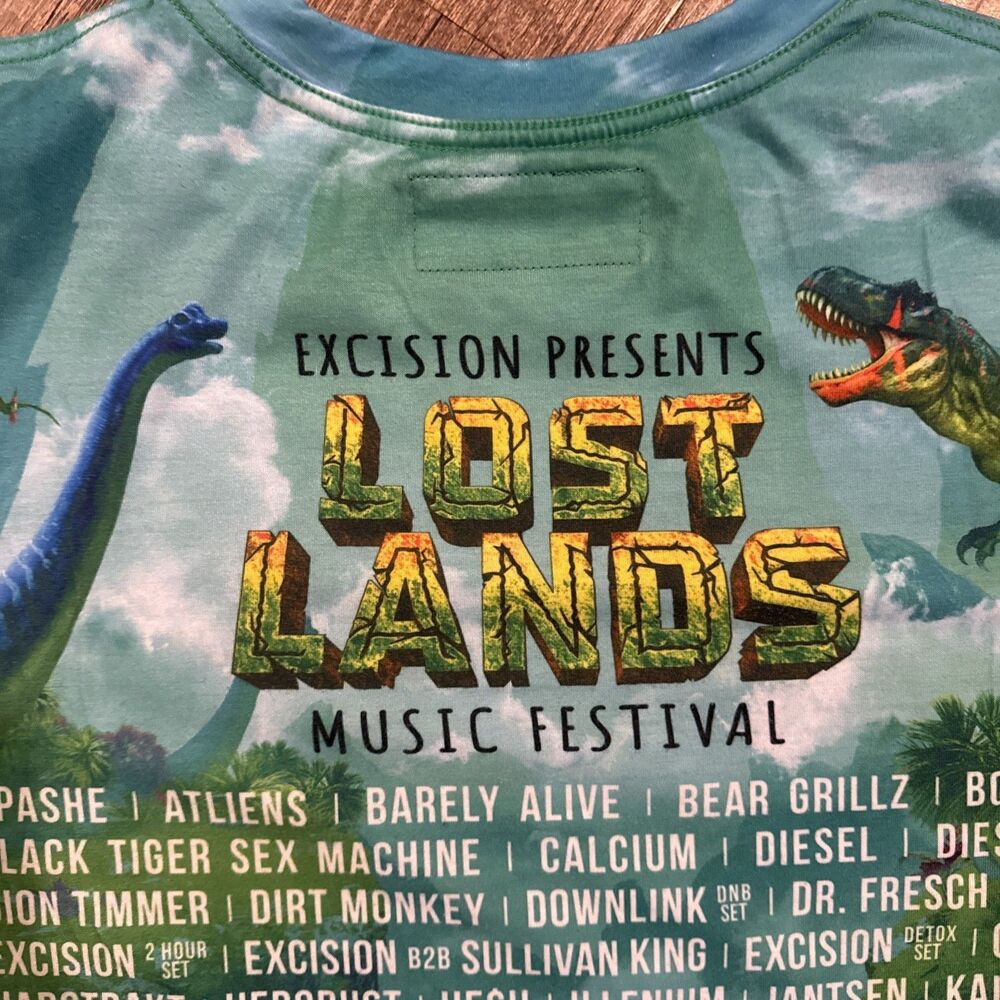 Excision LOST LANDS Music Festival T-Shirt (2022) MEDIUM Dinosaur Allover AOP - Picture 5 of 6